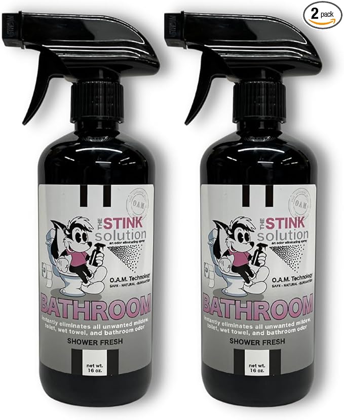 The Stink Solution Bathroom Odor Eliminator Spray Completely & Safely Removes Human Waste, Vomit, & Other Odor Fast | Urine Remover, Toilet Spray, Bathroom Deodorizer - 2 16 oz Bottles (Shower Fresh)
