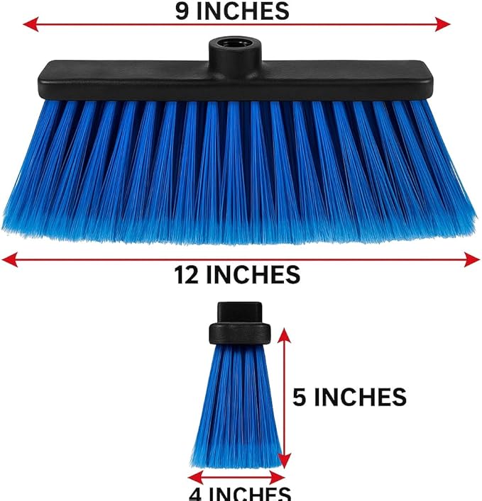 Healing Atlas LUZIA Blue 14" High-Density Push Broom Head – Soft Flagged Tips – Universal 7/8" Thread – Indoor/Outdoor – Eco-Friendly Recycled PP (Blue, LUZIA)