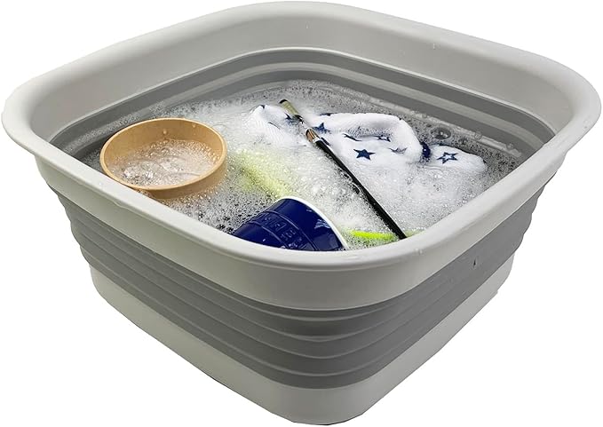 SAMMART 8L (2.1 Gallon) Collapsible Tub - Foldable Dish Tub - Portable Washing Basin - Space Saving Plastic Washtub (Grey (Set of 2))
