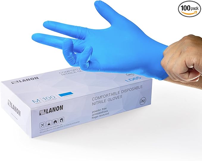 LANON Disposable Nitrile Gloves, Silicone-Free, Food-Safe, Chemical Resistant, Powder-Free, Textured Fingertips, Cooking, Cleaning, Blue, X-Large