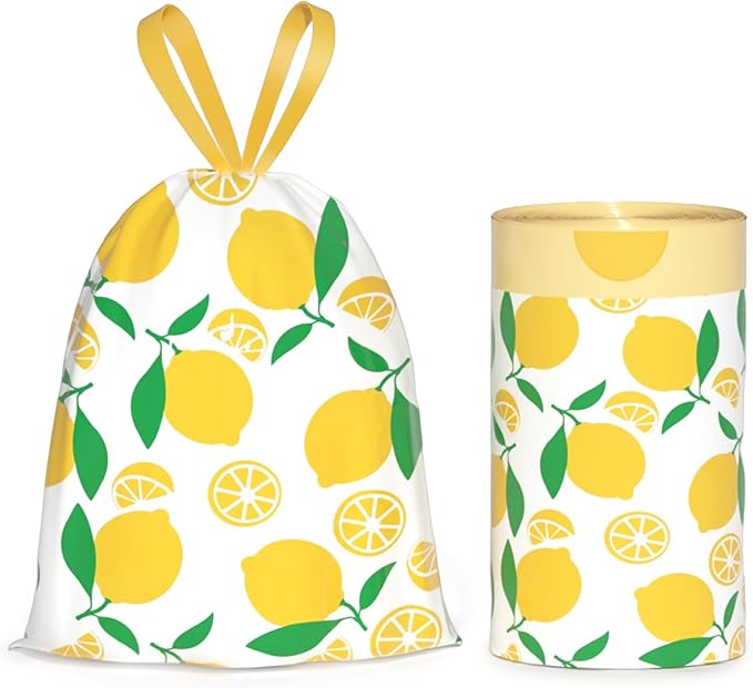 13 Gallon Trash Bags Drawstring, 50 Count Tall Kitchen Trash Bags, Sturdy Large Trash Bags, Lemon Printed Garbage Bags 13 Gallon Tall Kitchen, Tear Resistant Kitchen Garbage Bags for Kitchen
