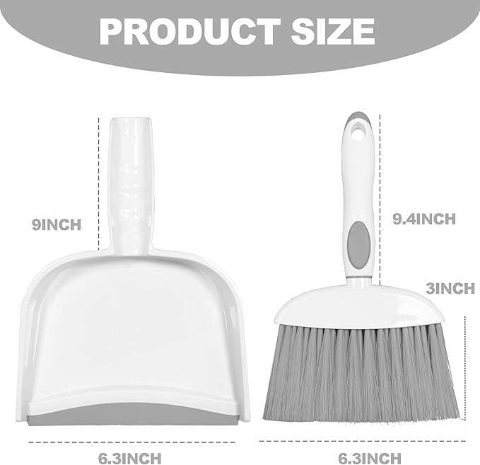 NBGYTECH Mini Broom and Dustpan Set Small Broom with Dustpan Combo Set Portable Cleaning Tools for Home Office RV Learning Camping (White+Grey)