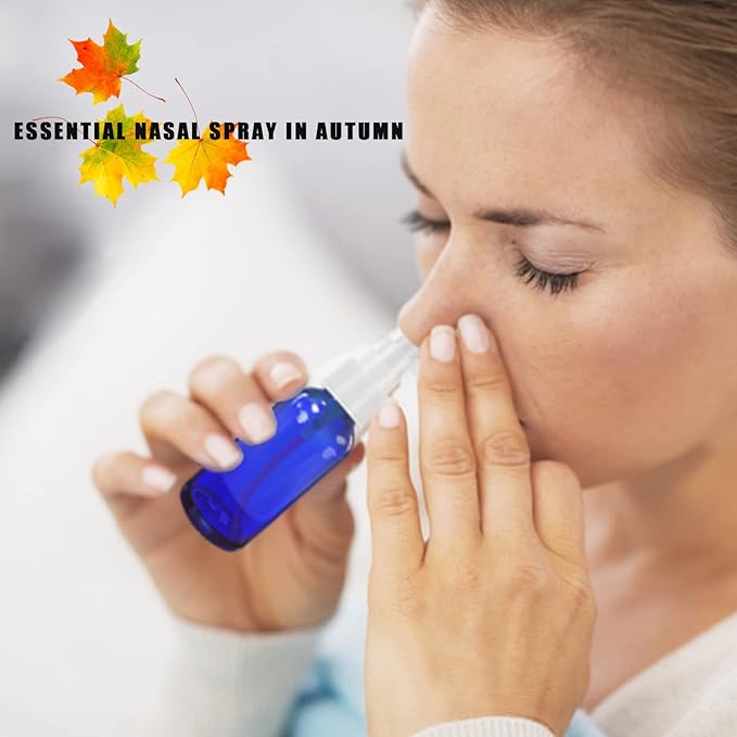 Nasal Spray Bottle Spray Glass Bottles 4Pcs 1oz (30ml) with Press Spray Head Refillable Portable Fine Mist, funnel, dropper,label, empty nose spray glass bottle blue nasal spray bottle