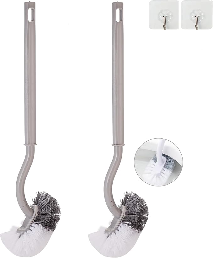 Ryhiac 2 Pack Curved Toilet Bowl Brush Without Holder for Bathroom, Compact Toilet Brush Durable Under The Rim Household Deep Cleaning Brushes (Gray Toilet Brush Without Holder)