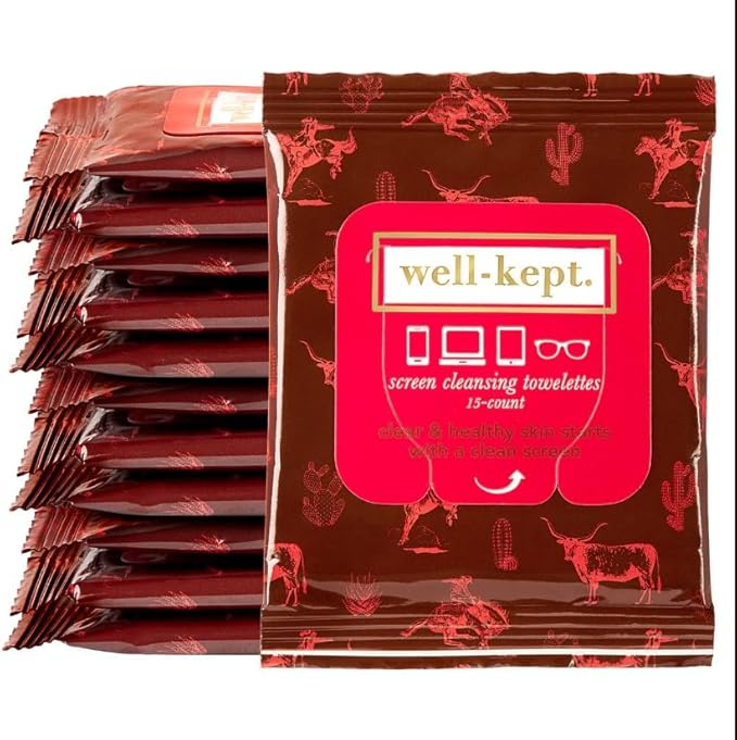 Well-Kept Tech & Lens Wipes - Eyeglass, Screen & Phone Cleaning, Multi-Surface, Lint-Free, Pre Moistened, Streak-Free & Non Scratching - Texas Hold Em, 12 Pack (180 Count)