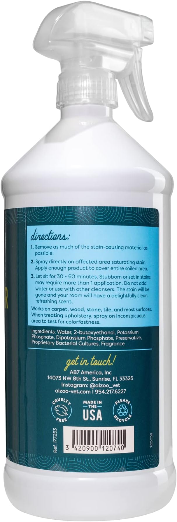 ALZOO Stain & Odor Remover, Quickly Lifts & Dissolves Pet Stains & Helps Eliminate Odors, 100% Plant-Based Active Ingredients, Citrus Vanilla Scent, 32 Fl. Oz Spray Bottle