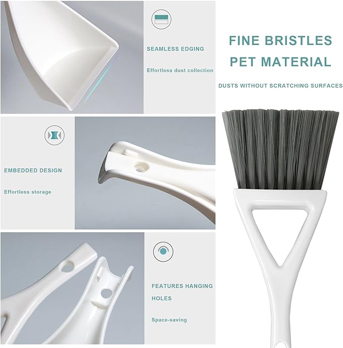 BSMstone Dust Pan Broom Brush Dustpan -Mini Broom and Dustpan Combo Set, Handheld Sweeper Cleaning for Tables, Keyboards, Guinea Pig Cage, and Cat Litter, etc. (White)