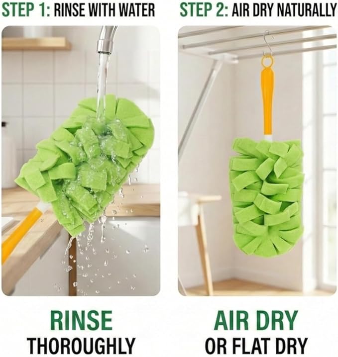 360° Electrostatic Duster Refills, Sustainable Choice for a Dust-Free Home, Washable & Reusable Duster Refills, for Furniture Electronics Blinds (1 Handle + 3 Refills)