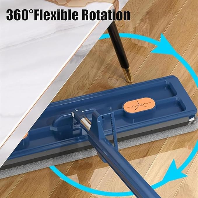 Large Flat Mop, Saker Plus Self Wringing Mop 360° Rotating Flat Mops with Washable Microfiber Pads, Independent Drainage Scraper Floor Cleaning System (White, 4 Microfiber Pads)