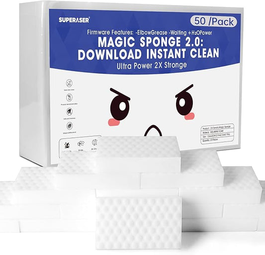 Mega-50 Heavy Duty Magic Sponges, Bulk Kitchen Grease Cleaner