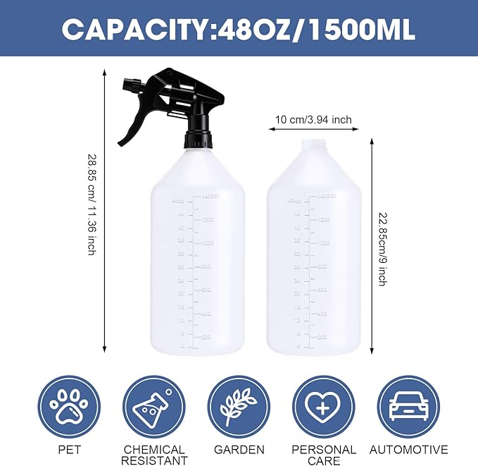 10 Pcs 48 oz Plastic Spray Bottle Bulk Refillable Empty Leakproof Heavy Duty Spray Bottles with Adjustable Nozzle for Cleaning Supplies Mist Bottles Planting (Black,Popular Style)