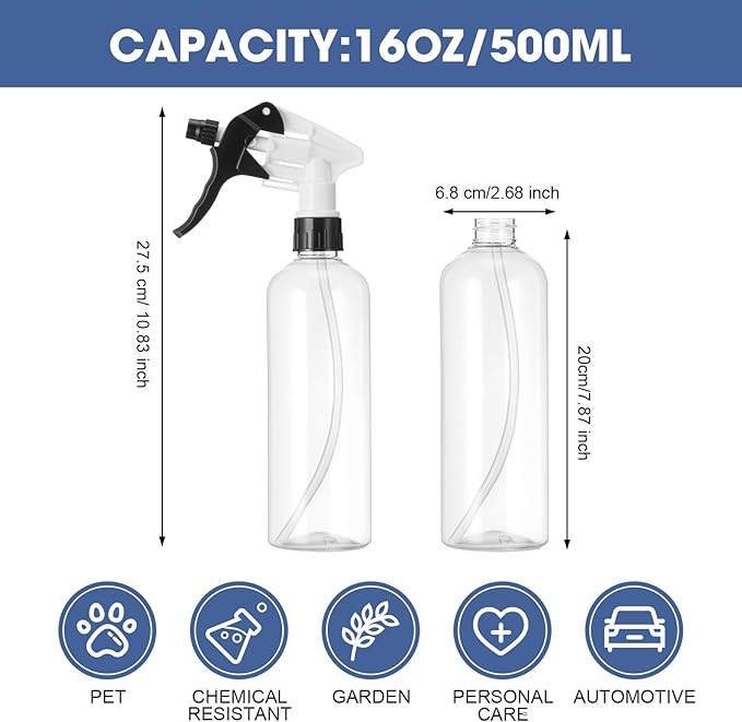 Eccliy 20 Pack 16 Oz Empty Spray Bottles for Cleaning, Leak Proof Spray Bottles with Measurements and Adjustable Nozzle for Cleaning Commercial Supplies(Round,Black White)