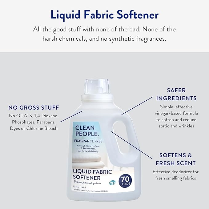 The Clean People Liquid Fabric Softener - Softens & Removes Static Cling - Vegan (100 Fl Oz, Fragrance Free)