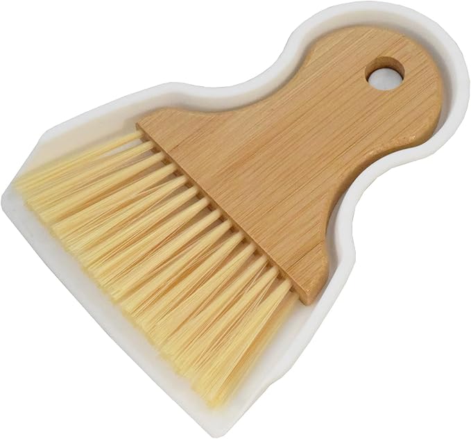 BSMstone Mini Broom and Dustpan Set Portable Hand Broom with Bamboo Handle Small Crumb Sweeper for Home, Bathroom, Kitchen, Car Interior, Office, Pet Areas (White)