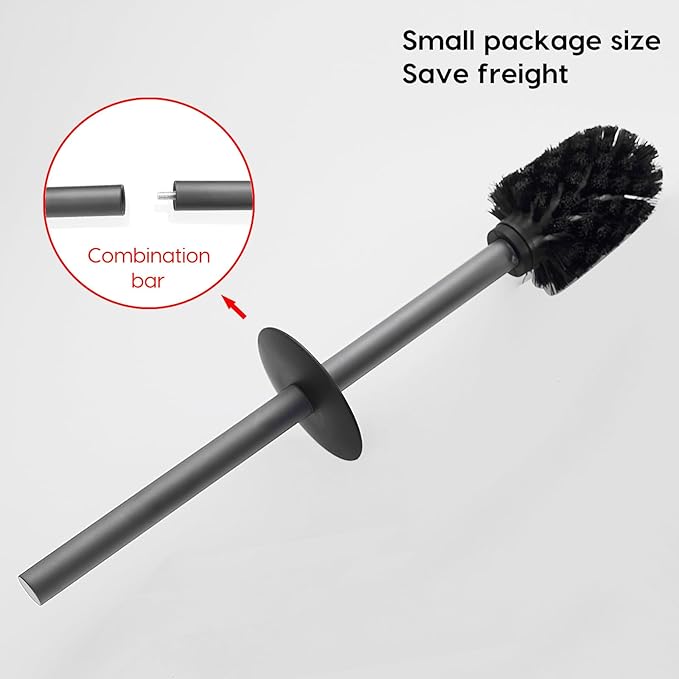 Brushed Gold Stainless Steel Toilet Brush, Square No-Punch Hook Base Toilet Brush Holder Removable Inner Bucket and Splash Proof Cover - Soft Bristles (Non-Drill Square Plastic caps Gray)