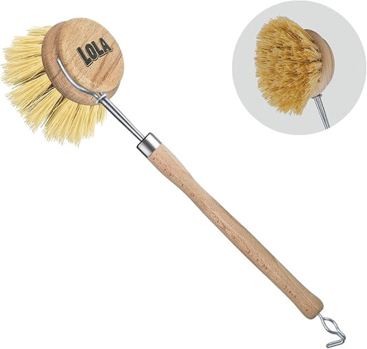 LOLA - The Original - Tampico Vegetable & Dish Wood Brush, 3" Head, Sustainable, Tampico Bristles, Easy Head Only Replacement, 1 Pack