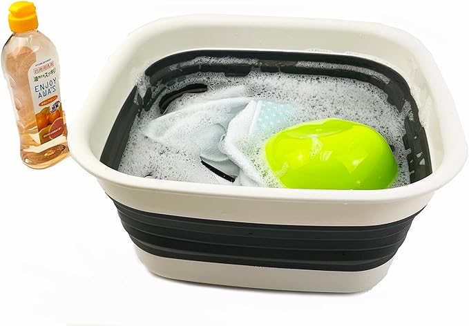 SAMMART 8L (2.1 Gallon) Collapsible Tub - Foldable Dish Tub - Portable Washing Basin - Space Saving Plastic Washtub (Grey/Washed Black)