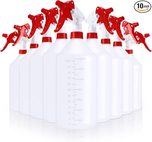 10 Pcs 48 oz Plastic Spray Bottle Bulk Refillable Empty Leakproof Heavy Duty Spray Bottles with Adjustable Nozzle for Cleaning Supplies Mist Bottles Planting(Red White,Classic Style)