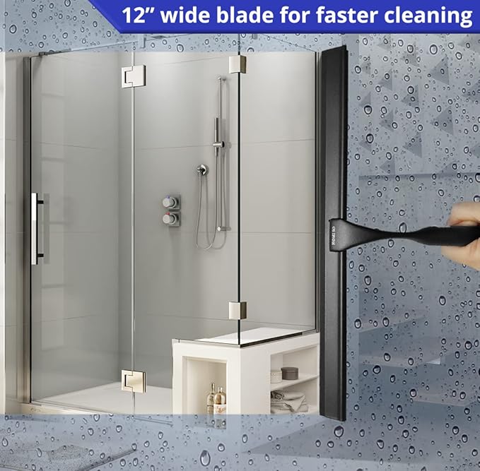 HOME SO Shower Squeegee in Matte Black; Effective Rubber Blade Squeegee for Windows, Glass Shower Doors, Car Windshield, Mirrors, Tile Walls, Kitchen Surfaces and More (Black, 12 inch)