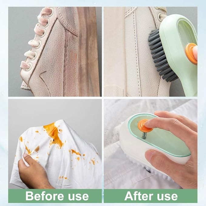 2 in 1 Multifunction Cleaning Brush, Multifunctional Cleaning Brush with Soap Dispenser, Liquid Filled laundry Brush, Household Cleaning Clothes Shoes Brush with Liquid Box (Green+White)