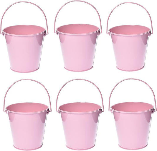 Small Metal Buckets with Handle, 6 Pack 4.3 Inch Colored Galvanized Bucket for Kids,Classroom,Crafts,and Party Favors (Pink, 4.3" Top)