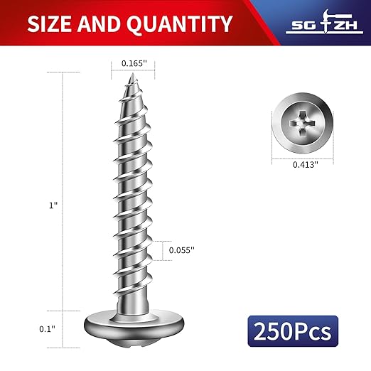 #8 x 1 Inch Wood Screw 250Pcs 410 Stainless Steel Standard Thread Truss Head Fast Self Tapping by SG TZH