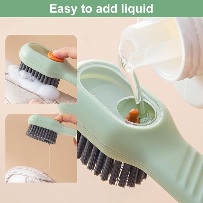 2 in 1 Multifunction Cleaning Brush, Multifunctional Cleaning Brush with Soap Dispenser, Liquid Filled laundry Brush, Household Cleaning Clothes Shoes Brush with Liquid Box (Green+White)