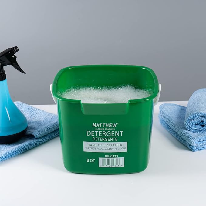 Matthew Detergent&Sanitizing Cleaning Bucket 8 Quart Plastic Pail,Set of 12 Square Containers,Built-In Spout w/Handle,Wash Rinse Sanitize Handwash Bucket for Home Commercial Restaurant (6 Red&6 Green)