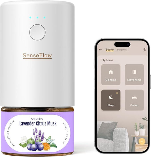 SF101S Smart Wi-Fi Waterless Ultrasonic Essential Oil Diffuser–100% Plant-Based,120-Day Natural Air Freshener & Aromatherapy scent Diffuser Covers 100㎡ for Home,Hotel-Lavender Citrus Musk