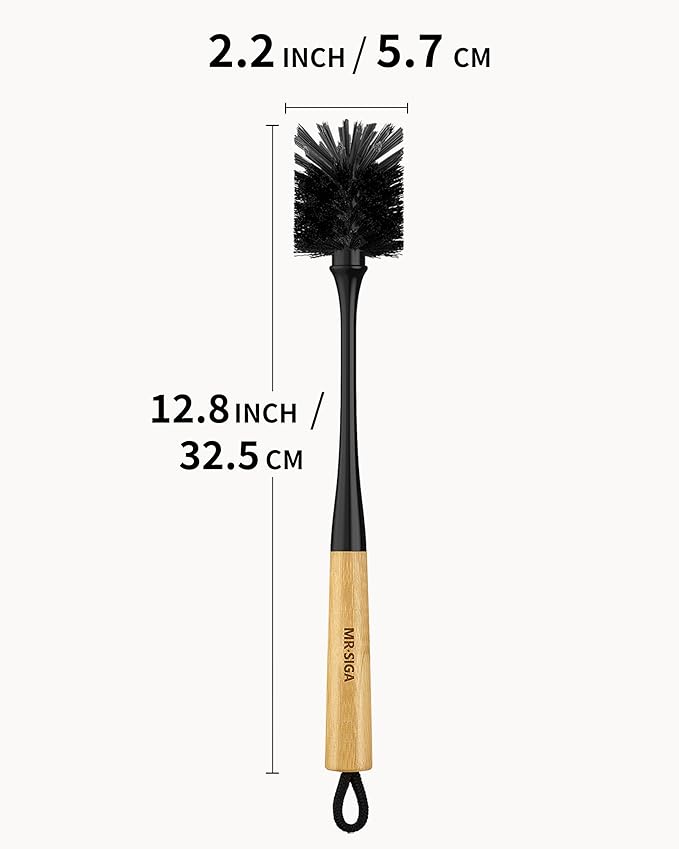 MR.SIGA Water Bottle Brush, Long Handle Bottle Brush for Water Glasses, Baby Bottles, Sports Bottles Cleaning, Black, 2 Pack