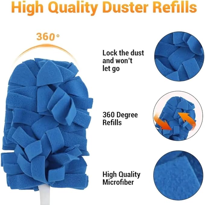 360° Electrostatic Duster Refills, Sustainable Choice for a Dust-Free Home, Washable & Reusable Duster Refills, for Furniture Electronics Blinds (1 Handle + 3 Refills)