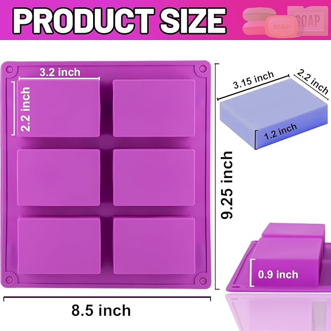 4 Pack Silicone Soap Molds, 6 Cavities Rectangle Silicone Soap Mold, Great for Homemade Craft Soap Bar Mold, DIY Chocolate Molds, Cake Molds & Ice Cube Trays - Just Pop Out (Purple & Pink)
