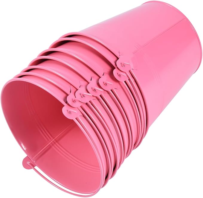 OBTANIM 7 Pack Pink Metal Buckets with Handle Galvanized Ice Pails for Plants, Succulents, Party Favors Organizing, Rustic Home Decor or Classrooms Pencil Storage (6 x 4.4 inch)