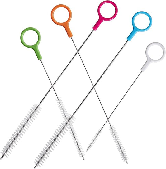 ZRHR Heavy Duty Straw Cleaner Brush Set of 5, Reusable Cleaner Brush with Metal and Plastic, Extra Long Straw Brush for Stanley Cup Tumbler Glass Silicone