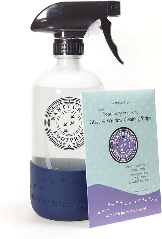 Nantucket Footprint Glass & Window Cleaning Spray - 16 oz - Just-Add-Water - 2 Concentrated Cleaning Strips + 16 oz Reusable Glass Spray Bottle
