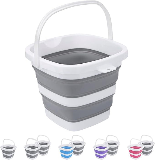 Collapsible Bucket, 5L 1.3Gallon Small Cleaning Mop Buckets for Household Outdoor Car Washing Tub Plastic Foldable Portable Camping Beach Sand Water Pot Pail Space Saving Square