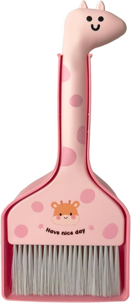 BSMstone Small Broom with Dustpan Combo Set Cartoon Mini Broom and Dustpan Set Cute Cleaning Kit for Home Office Floor Counter Pet Nest (Pink)