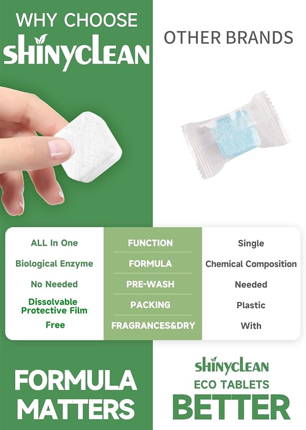 Dishwasher Detergent Tablets with Built-in Rinse Aid | All-in-1 Plant-Based Pods | Fragrance & Dye Free | Natural & Phosphate-Free | Biodegradable & No Unwrapping Needed | 62 Count