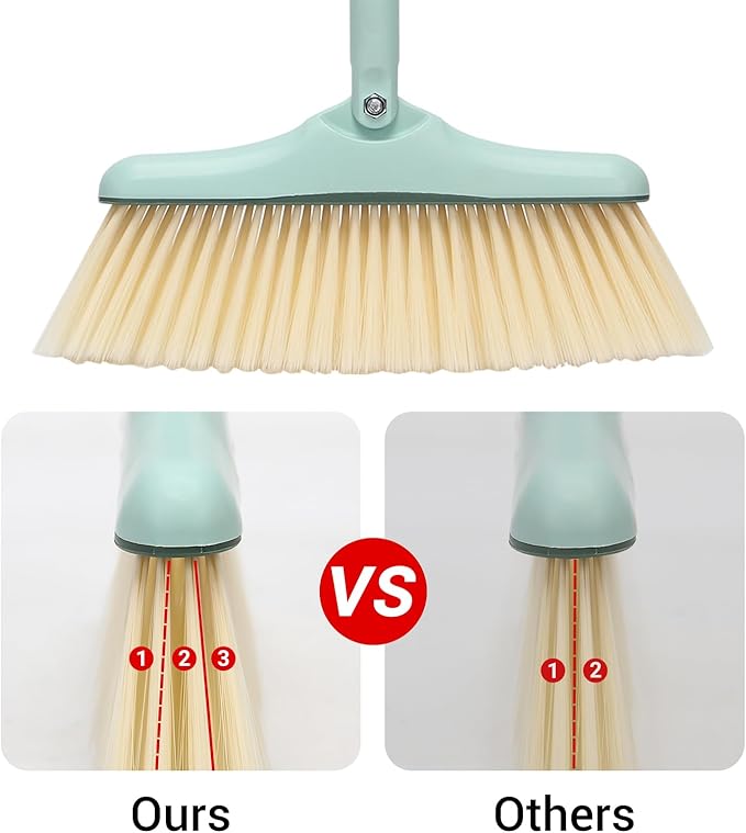 Sayene Broom and Dustpan Set,Squeegee Broom,Long Handle Broom and Dustpan Set,Broom with Stand Up Dustpan Combo Set,Squeegee - Kit for Indoor Cleaning 2+1 for Home, Office, Lobby(Green)
