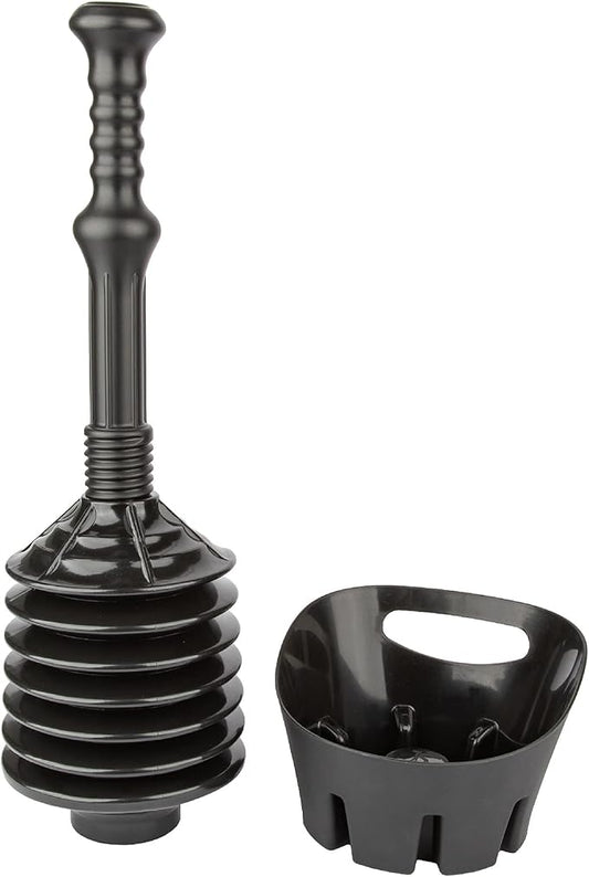 JS Jackson Supplies Black Bellows Accordion Toilet Plunger with Black Storage Tray