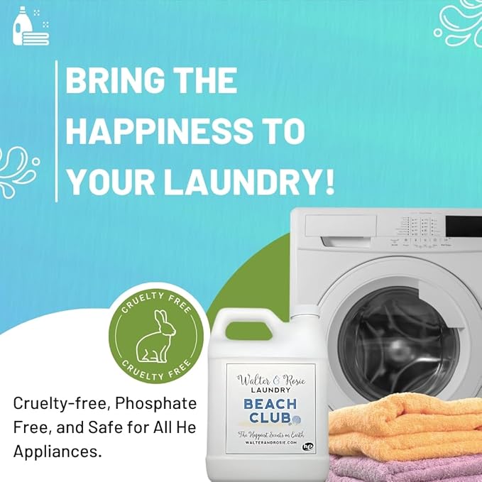 Walter & Rosie Beach Club Luxury Laundry Detergent - Park Inspired Scent with Green Notes & White Jasmine - Highly Fragrant Laundry Detergent - The Happiest Detergent on Earth - 64 Oz