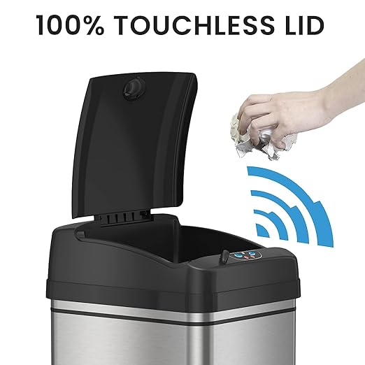 iTouchless 8 Gallon Dog-Proof Sensor Kitchen Trash Can with Lid and Odor Filter, Stainless Steel 30 Liter Automatic Recycling Bin Prevents Pets Getting in Trashcan, Home, Office, Bathroom, Bedroom