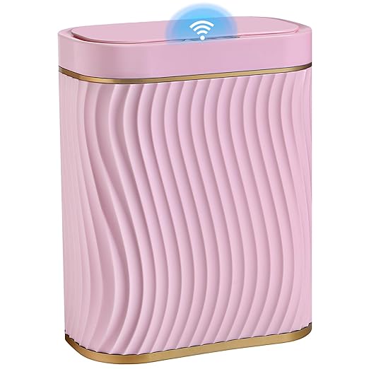 Pink Bathroom Trash can with Automatic Touchless Lid, 2.6 Gallon Motion Sensor Small Garbage Can, Slim Waterproof Smart Trash Bin for Bedroom, Office, Living Room