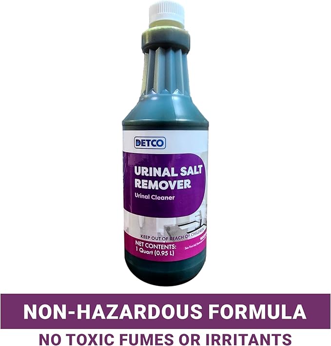 Urinal Salt Remover Concentrate - Safe on Pipes and Plumbing, Odor Control, Cleans Rust, Scale, and Uratic Salt Build-Up, 1 Quart