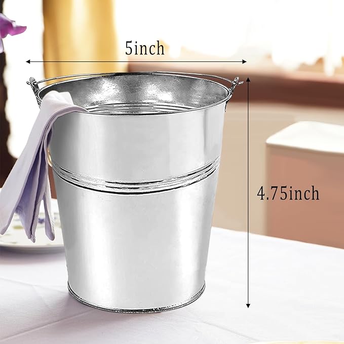 Set of 12 Pcs Galvanized Metal Buckets with Chalkboard Stickers,5 Inch Tin Buckets, Small Galvanized Pail for Backyard Decoration,Garden Planters