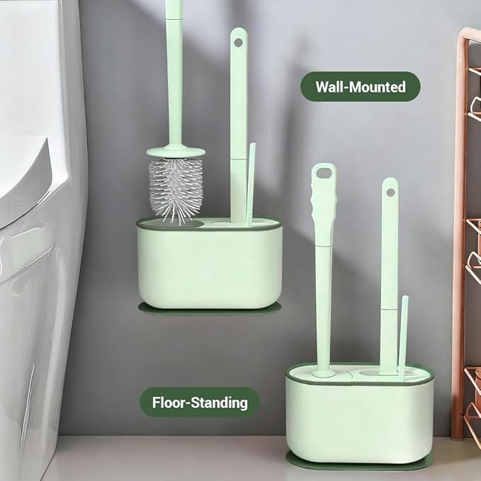 MOUMOUTEN Plastic Toilet Brush Set, Strawberry Green, Bathroom Accessories, Includes 2 Toilet Brushes & Holder