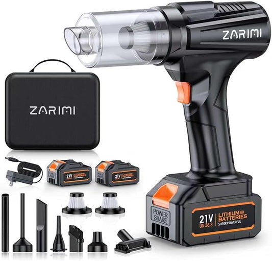 ZARIMI Cordless Handheld Car Vacuum Cleaner, 50,000Pa High-Power Brushless Motor, Rechargeable Dust Buster with 2 Batteries & Charger, 6-in-1 Portable Vacuum Cleaners for Home, Pet Hair, Bright Black