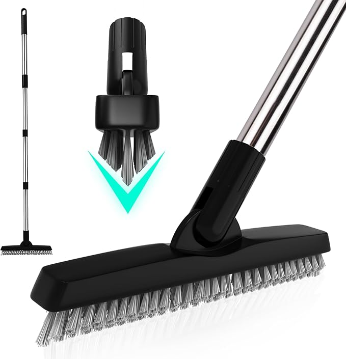 BITOPE Grout Brush Cleaner with Adjustable Long Handle, Swivel V-Shaped Stiff Bristles Scrubber, Tile Cleaning Crevice Line Corner Brush for Bathroom Shower Baseboards Hard to Reach Areas-56 inch