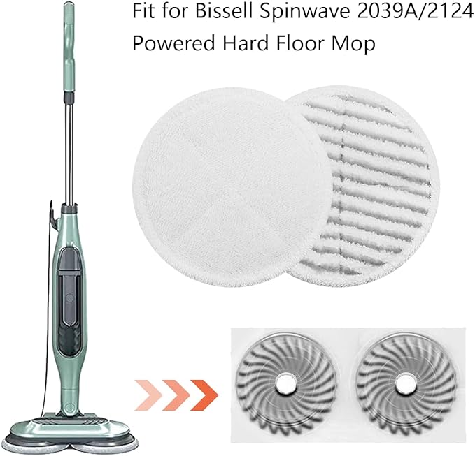 BeiLan Spin Wave Mop Pads Fit for Bissell Spin Wave 20399 23157 23159 2039A 2124A 20393 2039T 2039W 20391 20395 2307 2315A Soft Scrubby Pads for Hardwood Floor Cleaning Replacement Pads(12Pack)