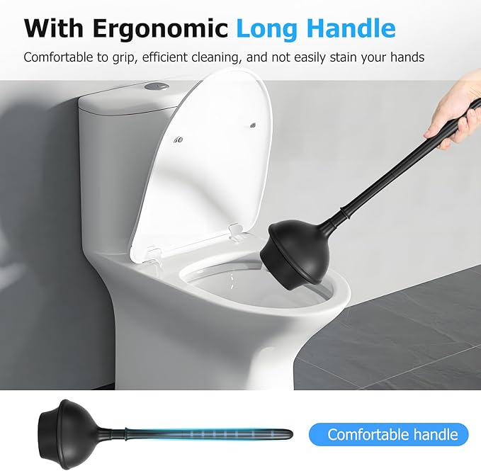 2Pack 2 in 1 Toilet Brush and Plunger Set, Extended Handle Plunger,Toilet Bowl Brush Plunger Set,Clean Gloves,Cleaning Tools,Cleaning Brush,Cleaning Supplies,Toilet Brush Plunger Combo (Black)